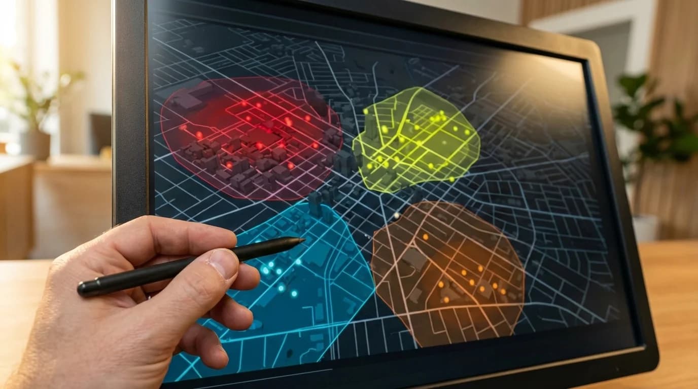 Map overlay with color-coded alert zones