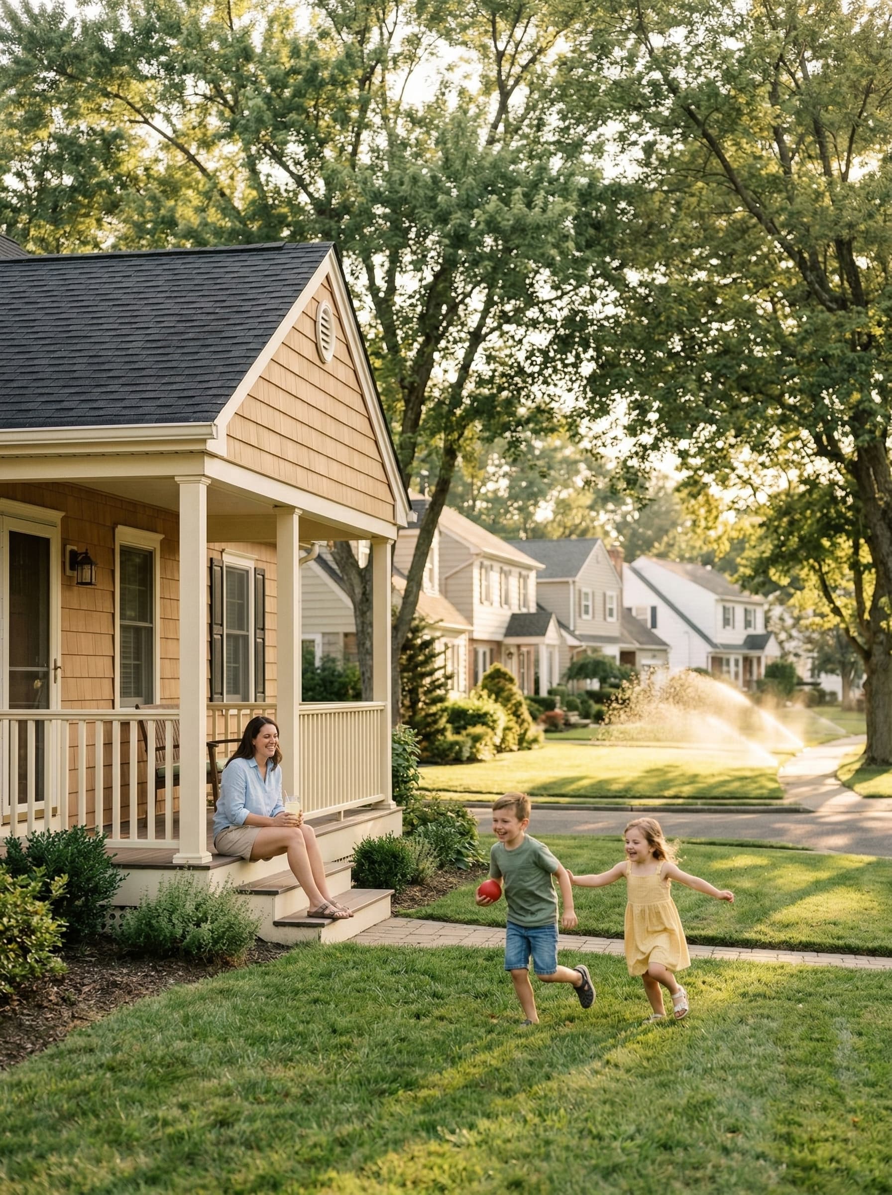 Family in a calm neighborhood