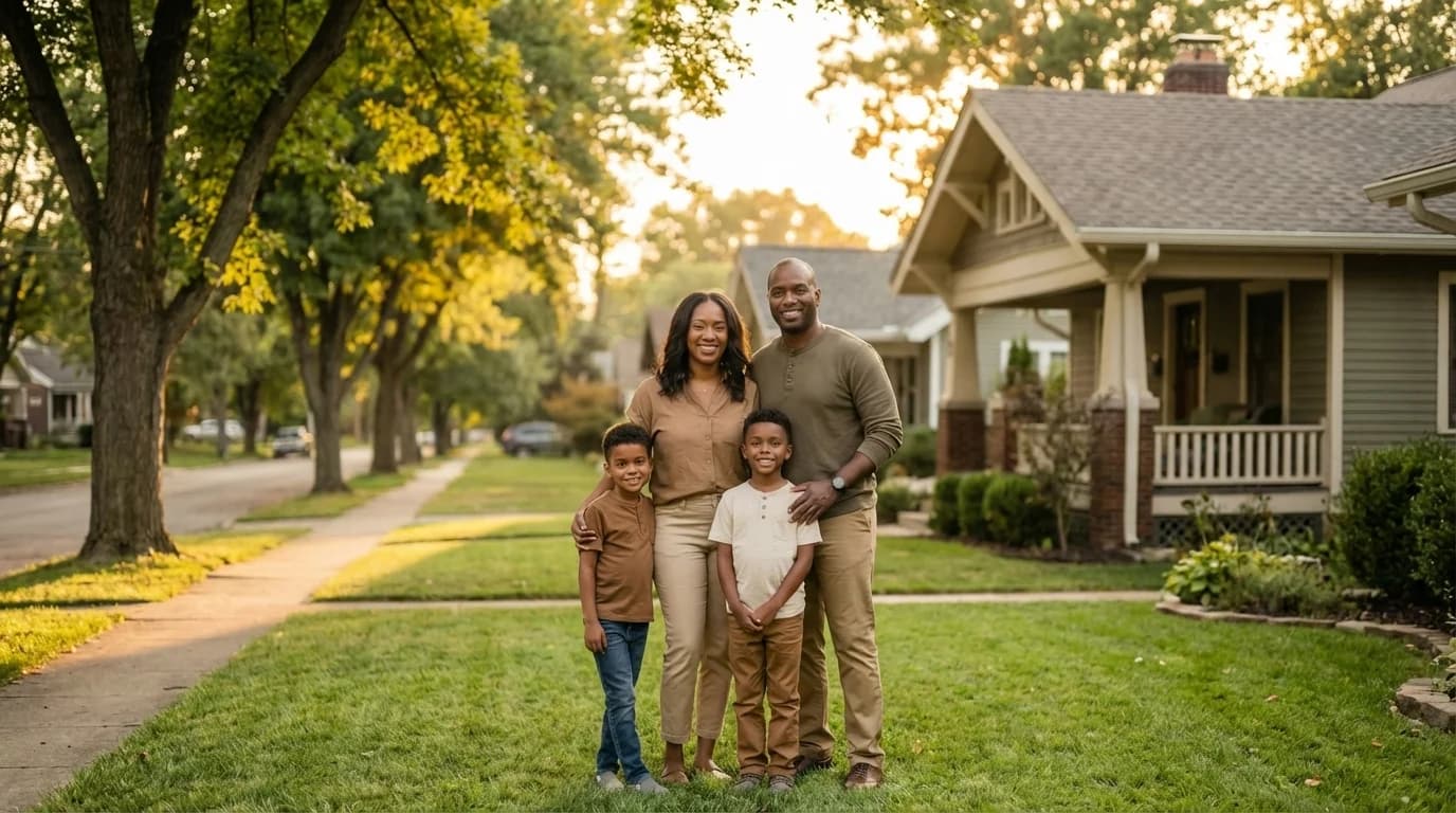Diverse family in neighborhood community scene