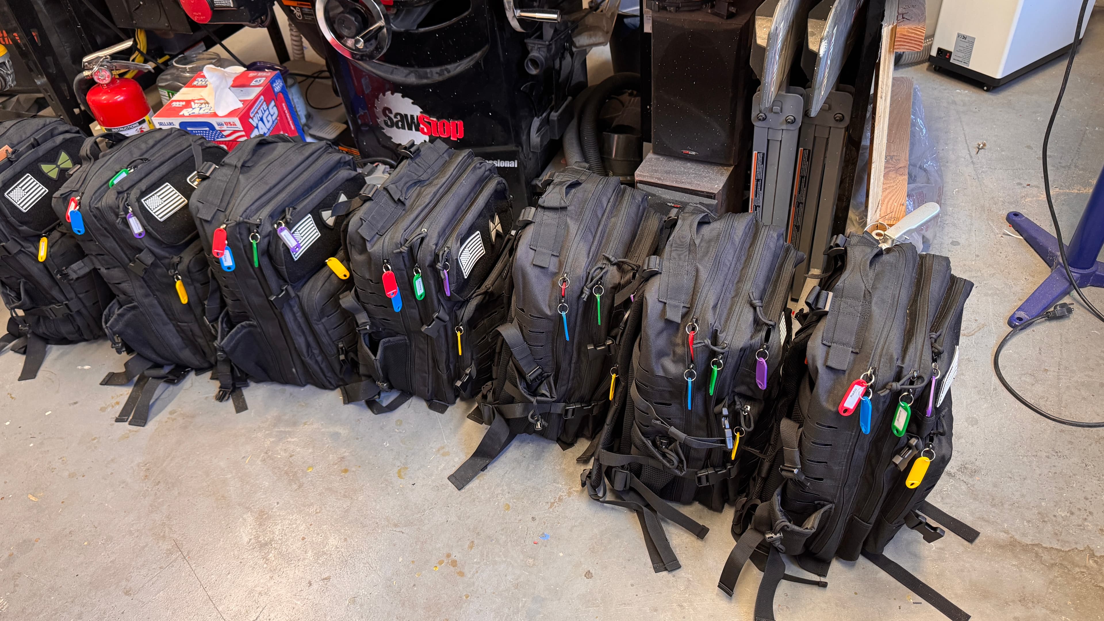 Seven complete emergency radio base station kits