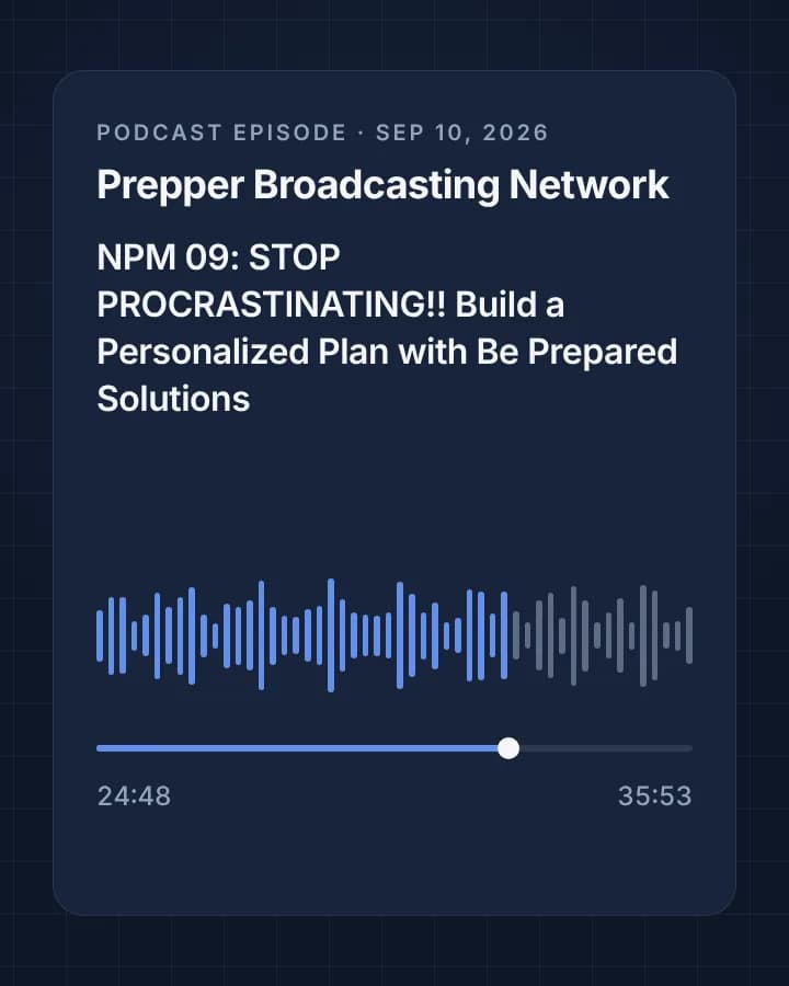 The Prepper Broadcasting Network episode NPM 09 player, about two-thirds played, 35:53 long.
