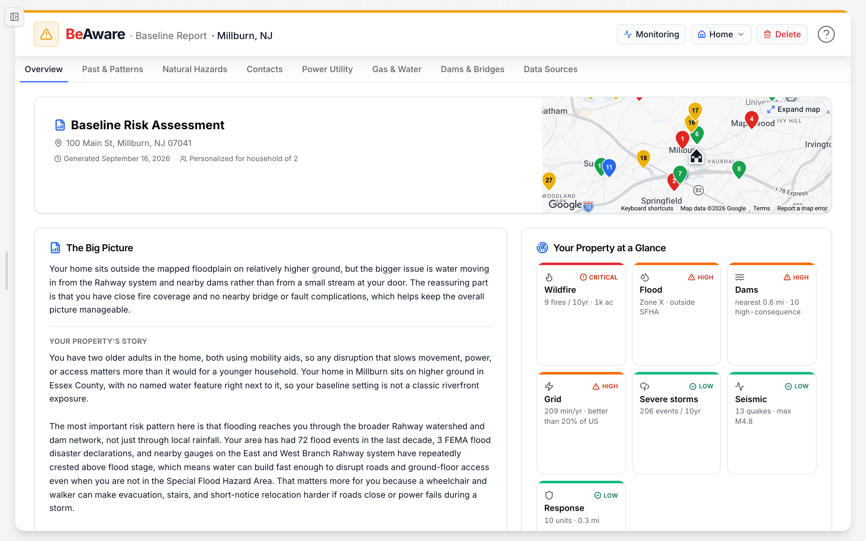 Your baseline report, with severity at a glance and per hazard
